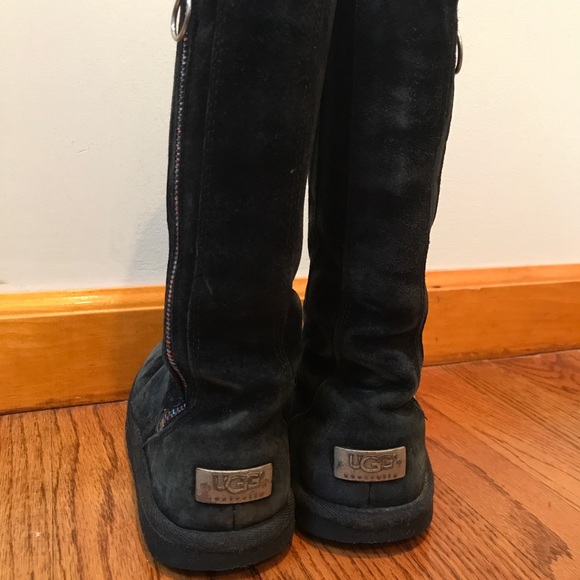 Ugg Hayden Rainbow Zipper Youth Black Tall Boots - Picture 2 of 8